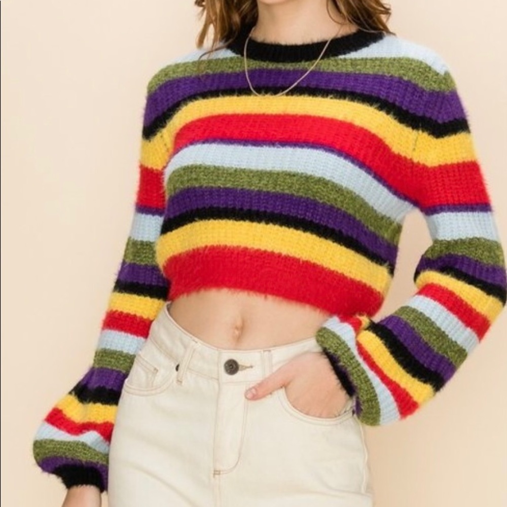 Multi Colored Striped Cropped Sweater